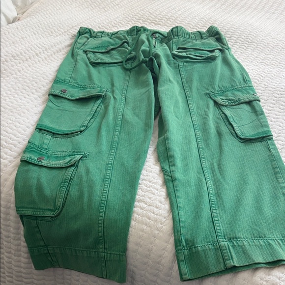 Free People Pants - Free People Green Cargo Wide-Leg Trousers